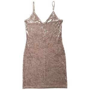 Forever 21 Crushed Velvet Bodycon Dress Taupe Blush Slip Mini - S
